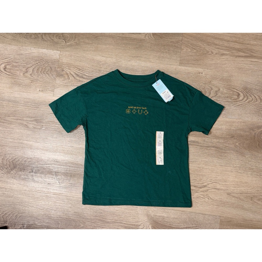 Cat & Jack Kids Green Level Up Your Luck Graphic Tee Shirt S 6/7 NWT